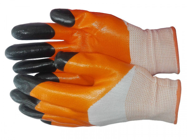 Перчатки нейлон оранж. с черн. пальцами