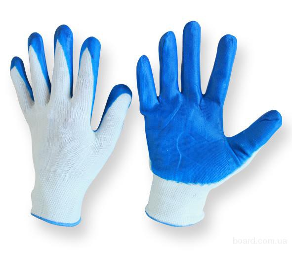 Перчатки нейлон с латекс. покрытием полосатые синие